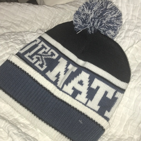PINK NATION Navy, Black & White knit cap w. Puff - Picture 2 of 5